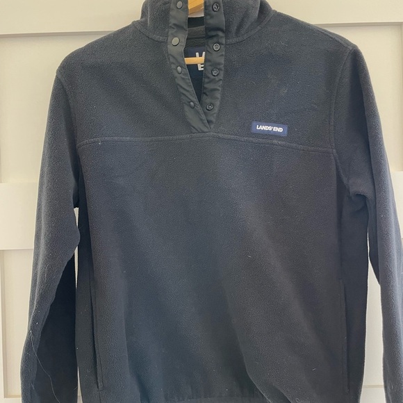 Lands' End Mens medium Black pull over . Pockets , button top . - Picture 1 of 6